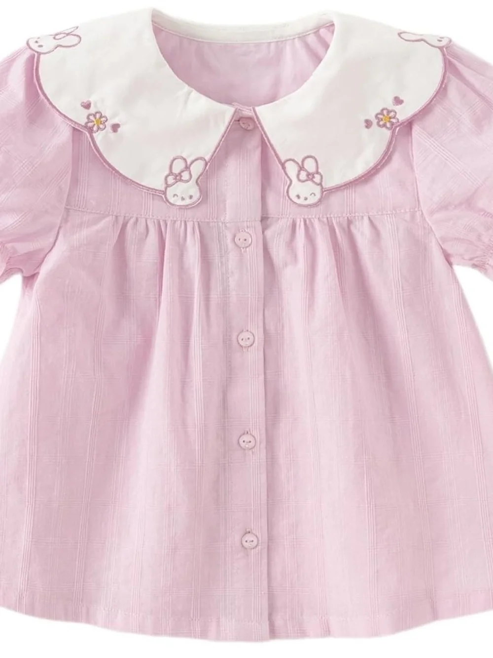 DAVE &BELLA Girls Button Down Shirt Blouse w/Doll Collar Rabbit Embroidery SZ-2T